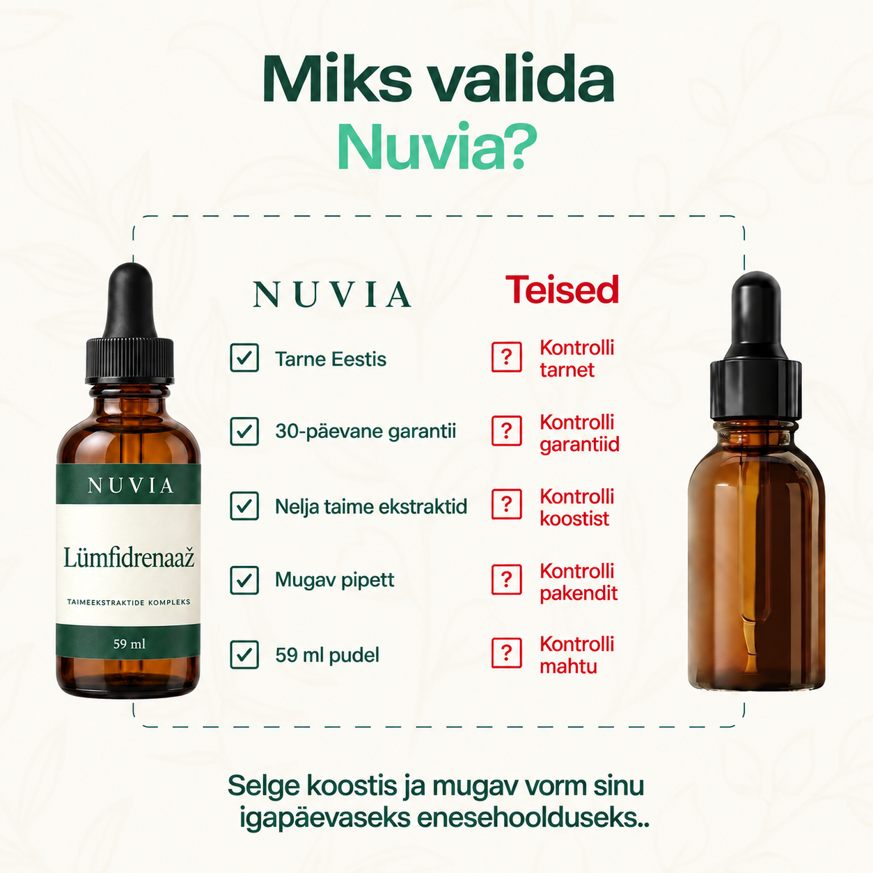 Nuvia omaduste võrdlus